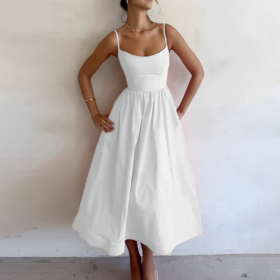 Women's Dress | Tailored Midi | Sleeveless | Summer - White