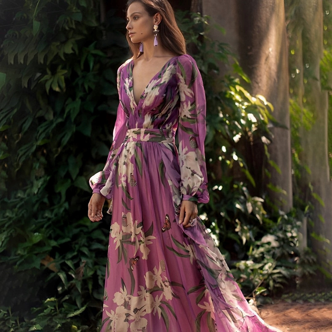 Women's Dress | Vintage | Long Sleeve | Purple | Spring - Purple