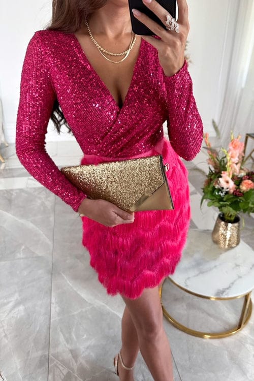 Women's Dress | Wrap Long Sleeve | Summer - Pink