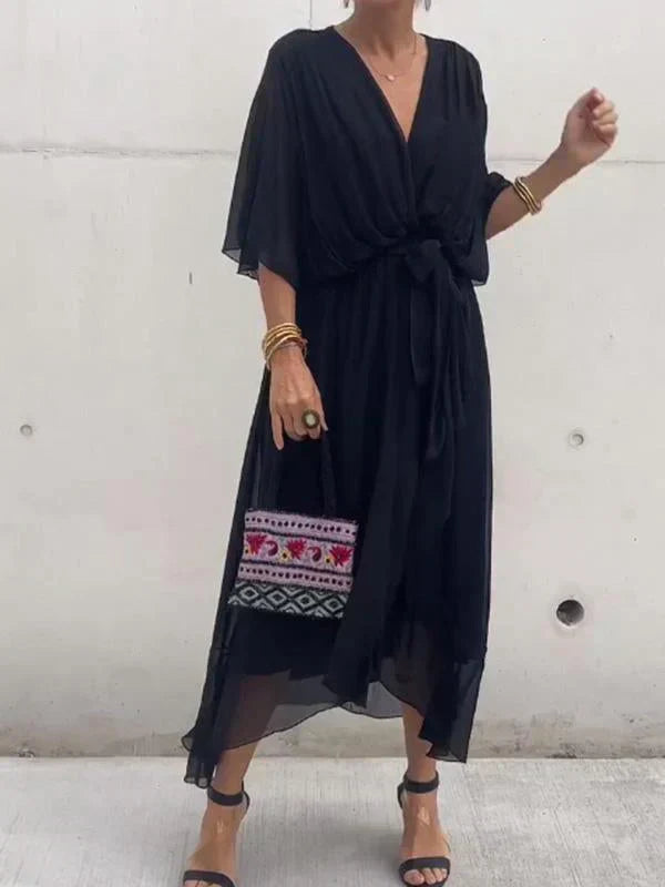Women's Dress | Wrap Style | Midi | Summer - Black