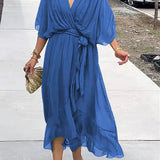 Women's Dress | Wrap Style | Midi | Summer - Blue