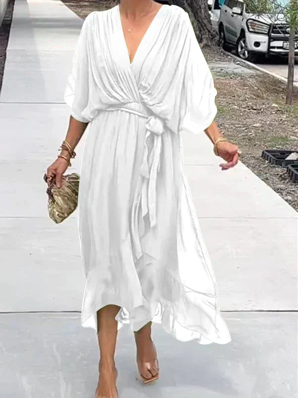 Women's Dress | Wrap Style | Midi | Summer - White