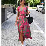 Women's Elegant A-Line Dress - Versatile Everyday Style | Summer - Green Pink
