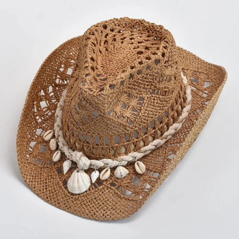 Women's Elegant Beach Hat with Shell Trim - Adjustable Fit | Summer
