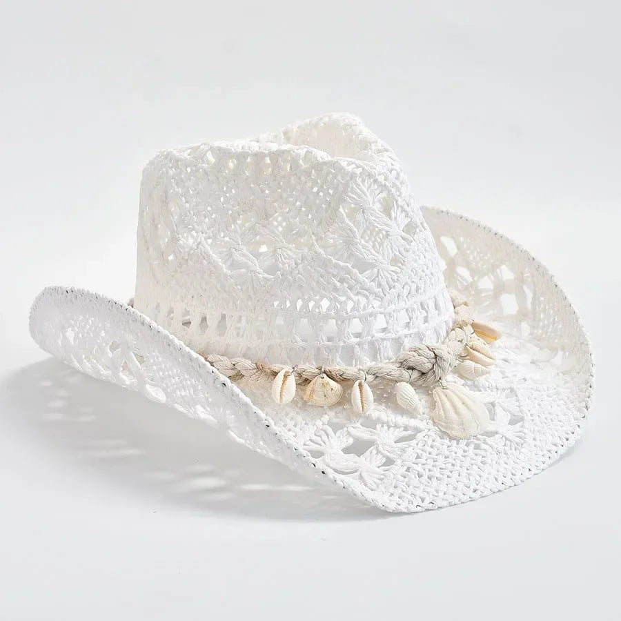 Women's Elegant Beach Hat with Shell Trim - Adjustable Fit | Summer
