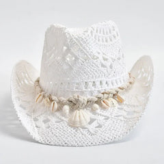 Women's Elegant Beach Hat with Shell Trim - Adjustable Fit | Summer