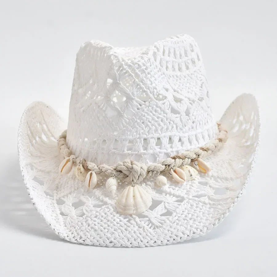 Women's Elegant Beach Hat with Shell Trim - Adjustable Fit | Summer