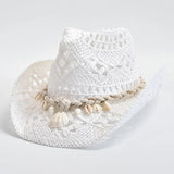 Women's Elegant Beach Hat with Shell Trim - Adjustable Fit | Summer - White