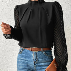 Women's Elegant Blouse | Puffed Sleeves | High Neckline | Spring - Black