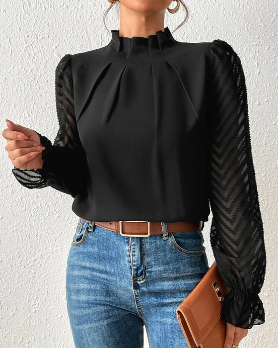 Women's Elegant Blouse | Puffed Sleeves | High Neckline | Spring - Black