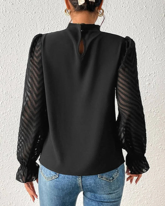 Women's Elegant Blouse | Puffed Sleeves | High Neckline | Spring