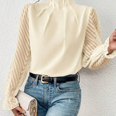 Women's Elegant Blouse | Puffed Sleeves | High Neckline | Spring