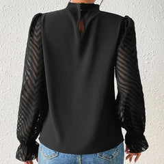 Women's Elegant Blouse | Puffed Sleeves | High Neckline | Spring