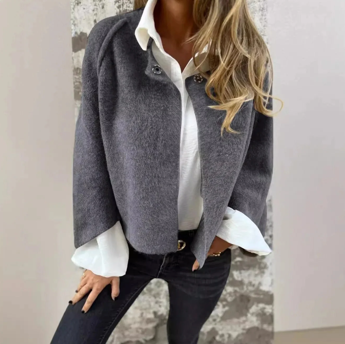 Women's Elegant Button Jacket | Versatile Layers | Autumn - Gray