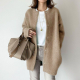 Women's Elegant Cardigan | Cotton Blend | Autumn - Khaki Brown