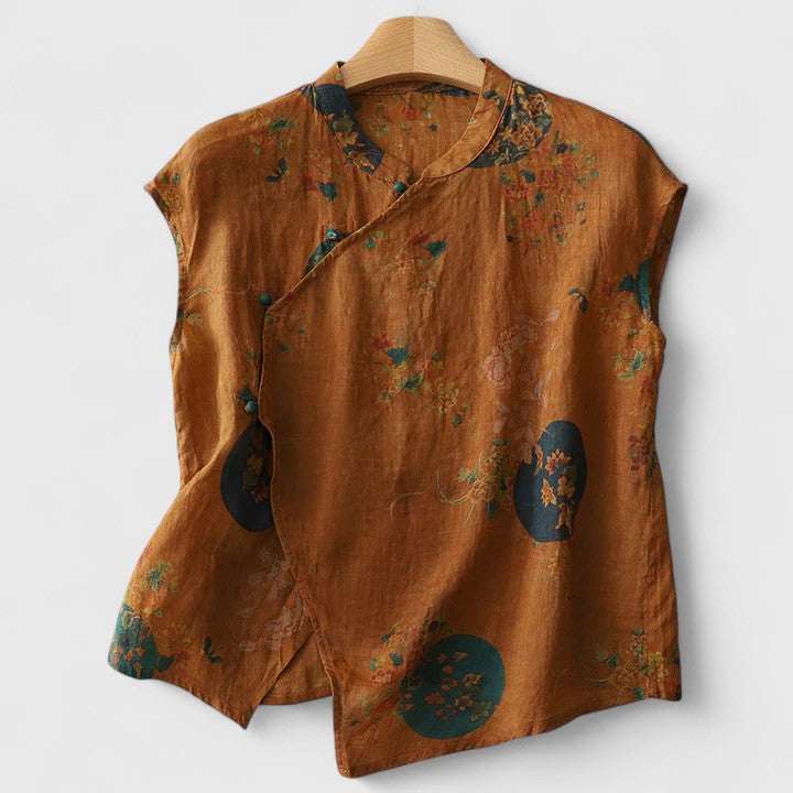 Women's Elegant Drape Top - Timeless Versatile Blouse | Summer - Brown
