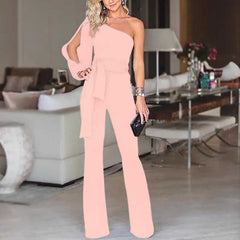 Women's Elegant Jumpsuit | Open Sleeves | Autumn - Pink