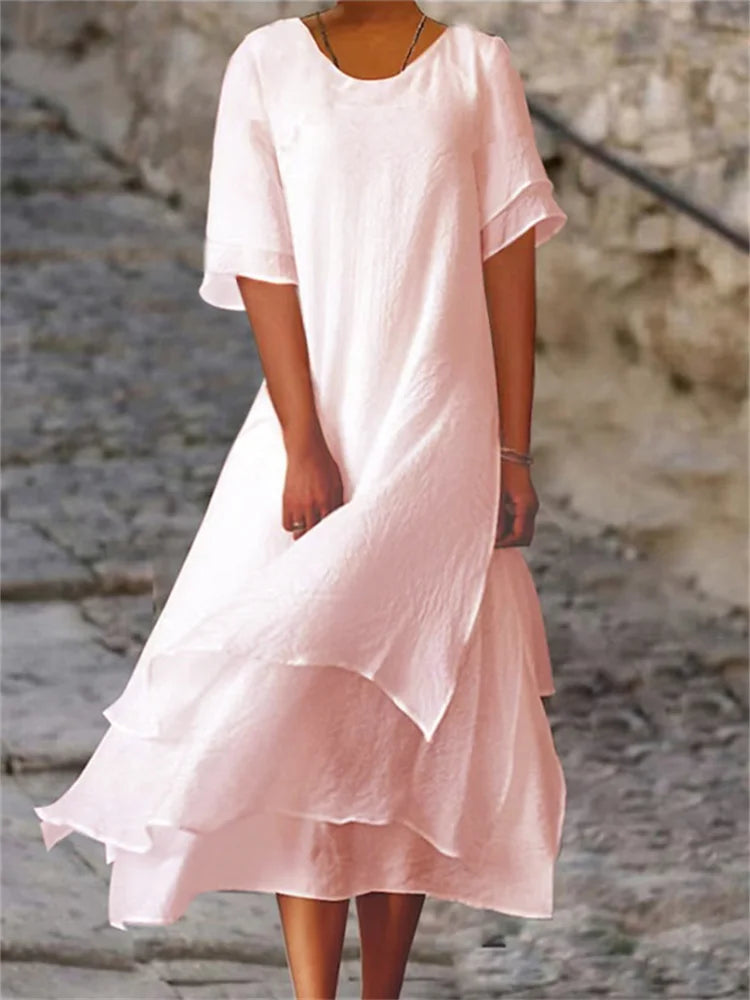 Women's Elegant Long Dress - Flowing Maxi Style | Summer - Pink