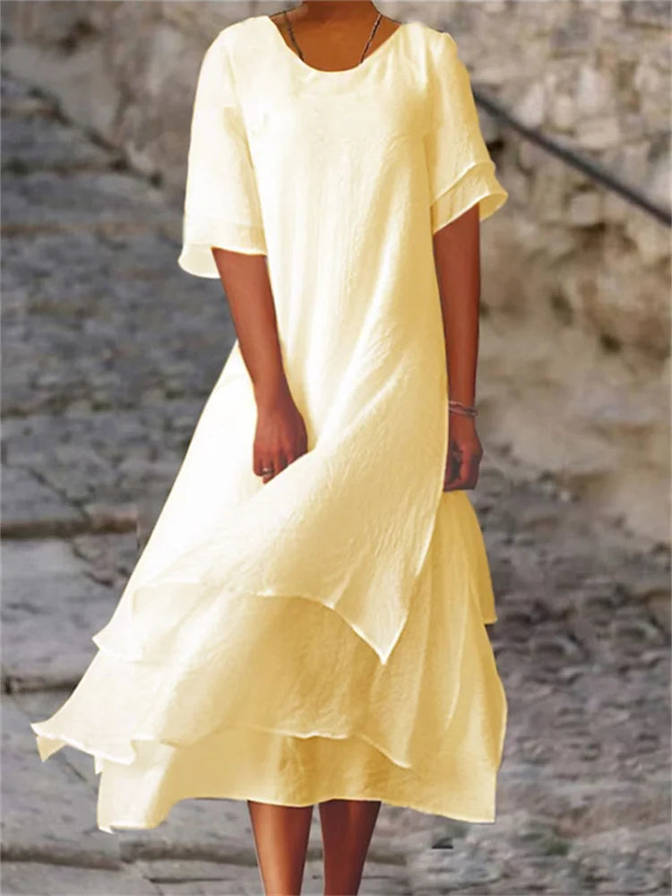 Women's Elegant Long Dress - Flowing Maxi Style | Summer - Yellow