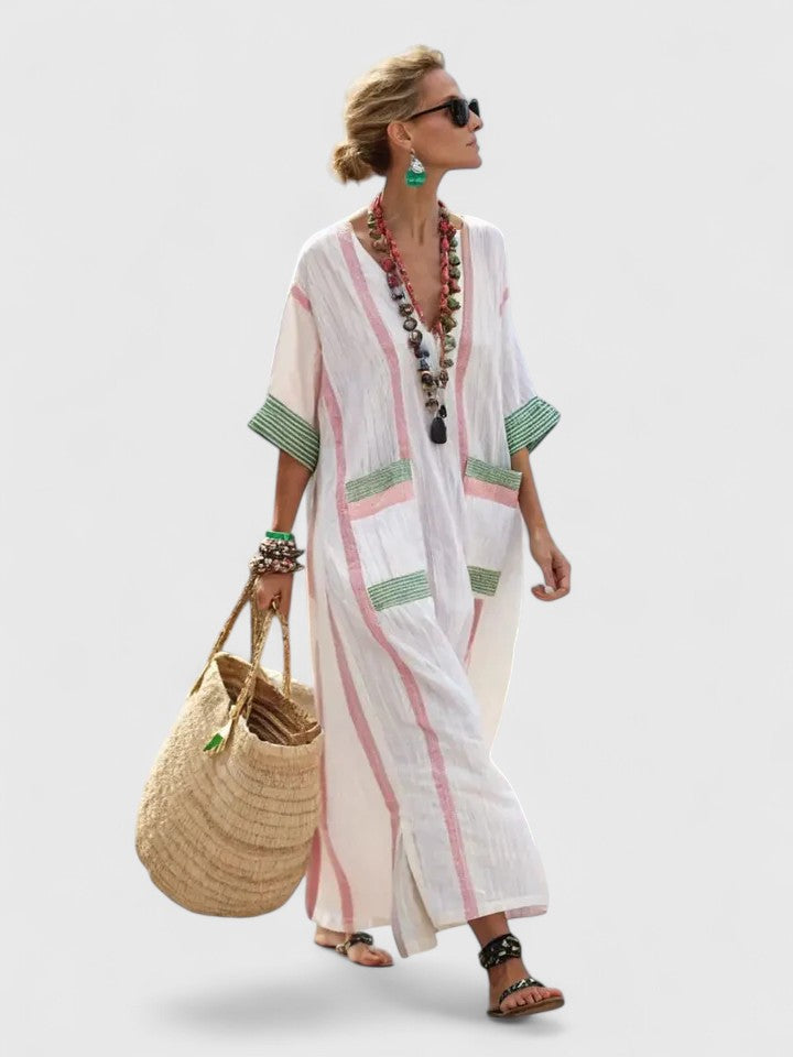Women's Elegant Maxi Dress - Timeless Relaxed Fit | Summer - White Light Pink