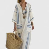 Women's Elegant Maxi Dress - Timeless Relaxed Fit | Summer - Beige Light Blue