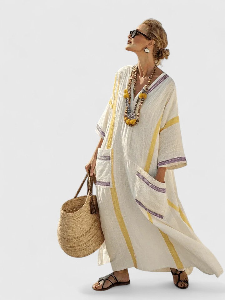 Women's Elegant Maxi Dress - Timeless Relaxed Fit | Summer - Beige Yellow