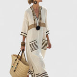 Women's Elegant Maxi Dress - Timeless Relaxed Fit | Summer - Beige Black