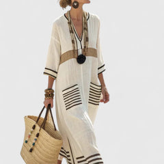 Women's Elegant Maxi Dress - Timeless Relaxed Fit | Summer - Beige Black