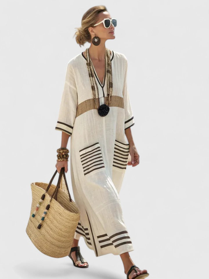 Women's Elegant Maxi Dress - Timeless Relaxed Fit | Summer - Beige Black