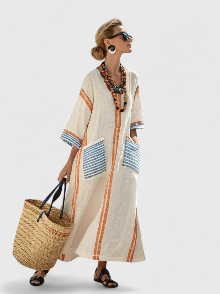 Women's Elegant Maxi Dress - Timeless Relaxed Fit | Summer - Beige Orange