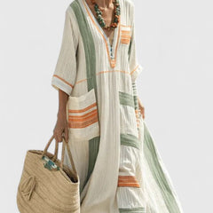 Women's Elegant Maxi Dress - Timeless Relaxed Fit | Summer - Beige Green