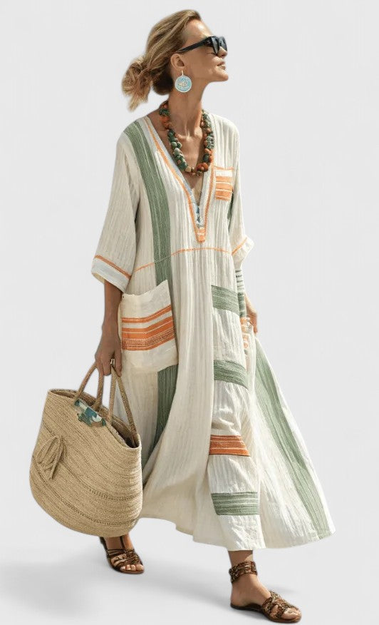 Women's Elegant Maxi Dress - Timeless Relaxed Fit | Summer - Beige Green