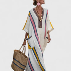 Women's Elegant Maxi Dress - Timeless Relaxed Fit | Summer - White Pink