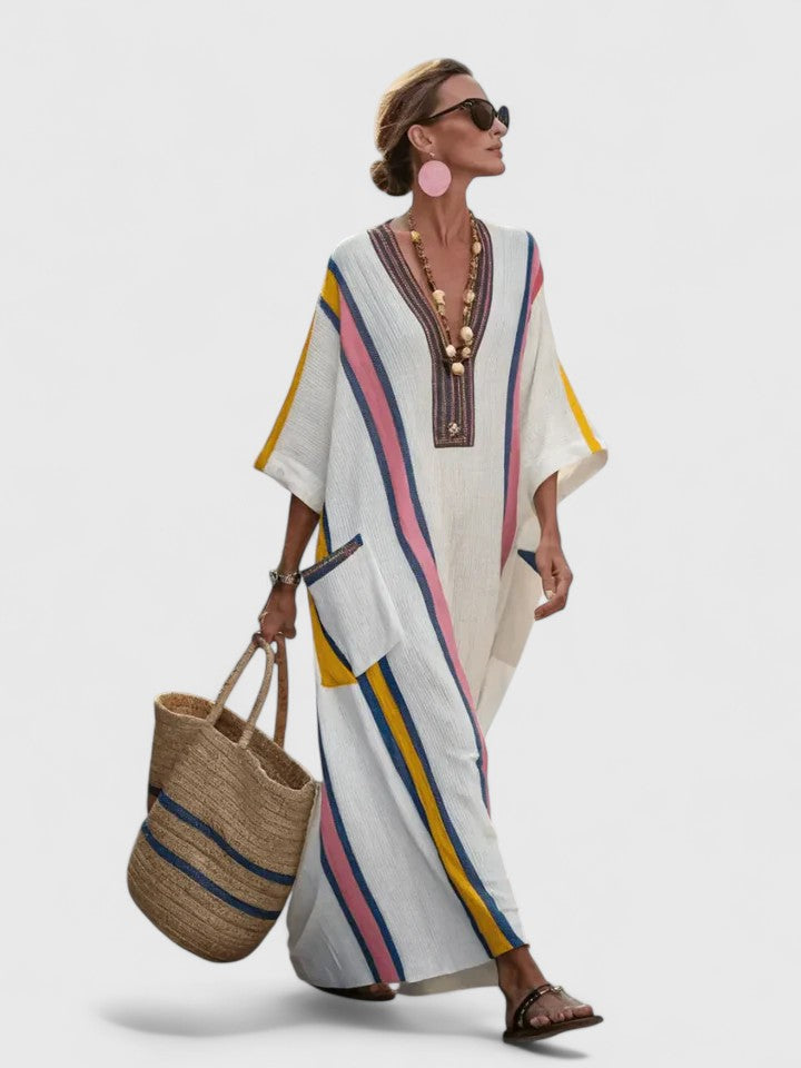 Women's Elegant Maxi Dress - Timeless Relaxed Fit | Summer - White Pink