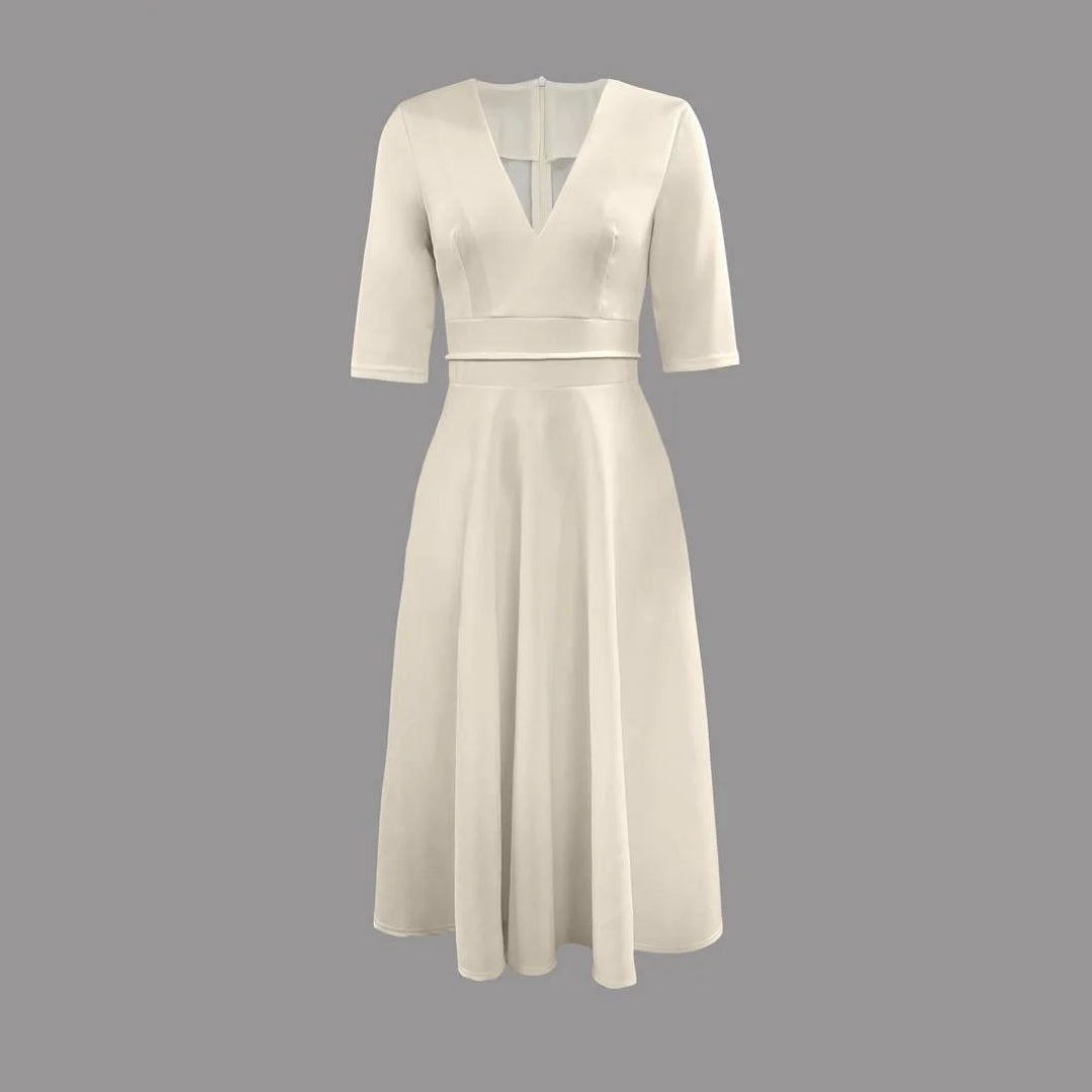 Women's Elegant Midi Dress - Flared Skirt Wedding Guest | Spring