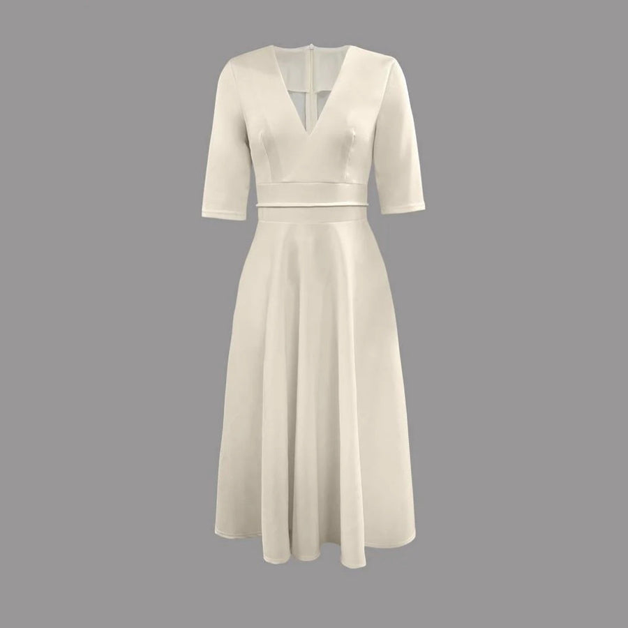 Women's Elegant Midi Dress - Flared Skirt Wedding Guest | Spring