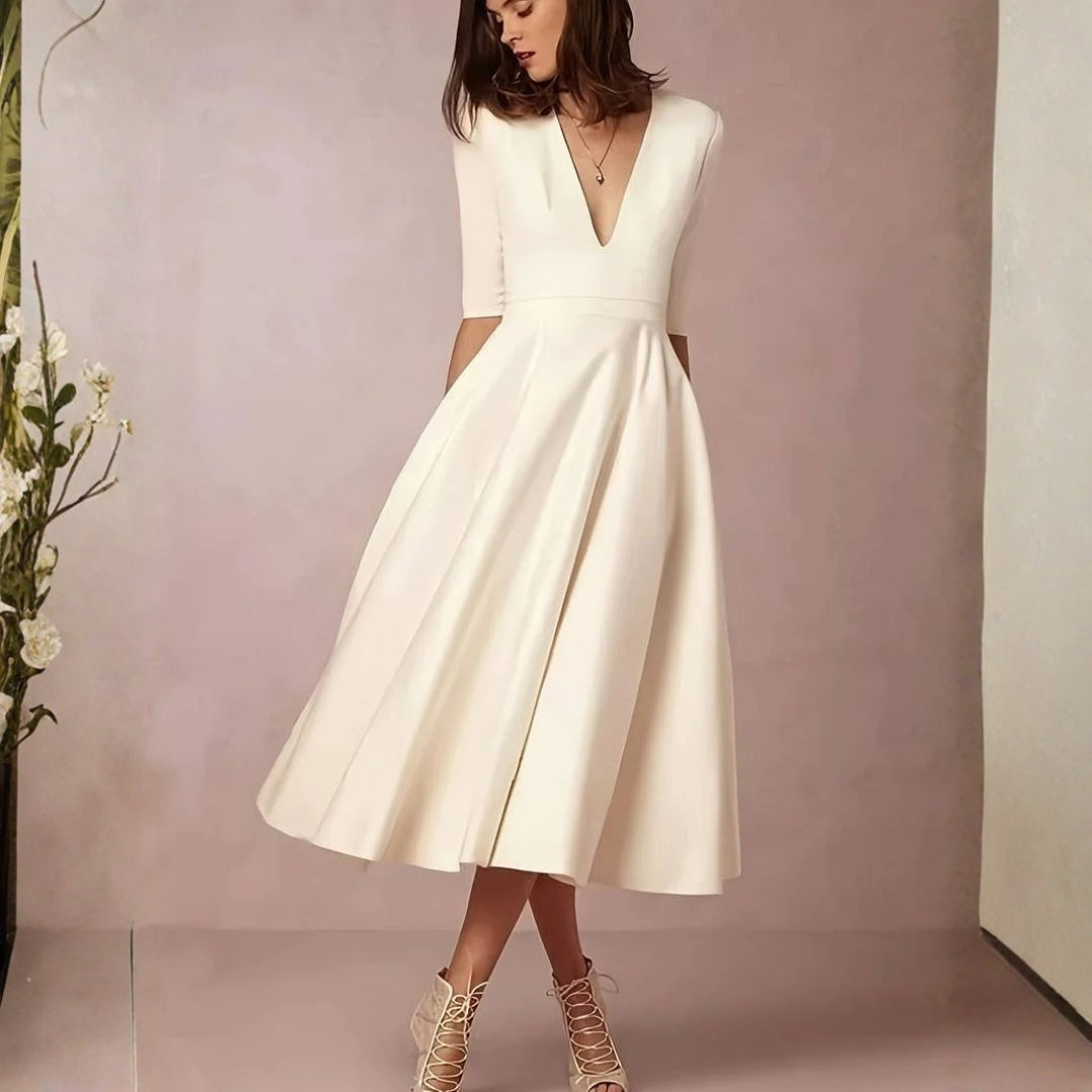 Women's Elegant Midi Dress - Flared Skirt Wedding Guest | Spring