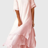 Women's Elegant Midi Dress - Flowing Open Neckline | Spring - Pink