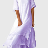 Women's Elegant Midi Dress - Flowing Open Neckline | Spring - Purple