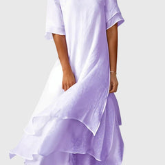 Women's Elegant Midi Dress - Flowing Open Neckline | Spring - Purple