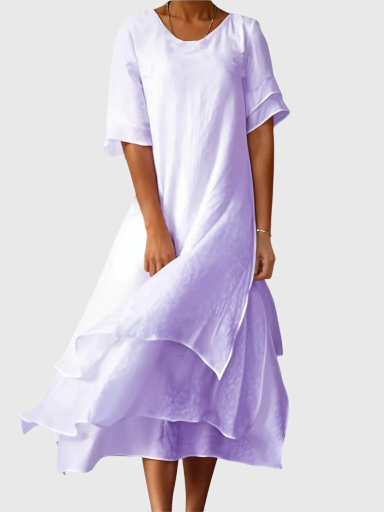 Women's Elegant Midi Dress - Flowing Open Neckline | Spring - Purple