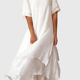 Women's Elegant Midi Dress - Flowing Open Neckline | Spring - White