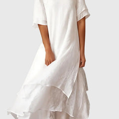 Women's Elegant Midi Dress - Flowing Open Neckline | Spring - White