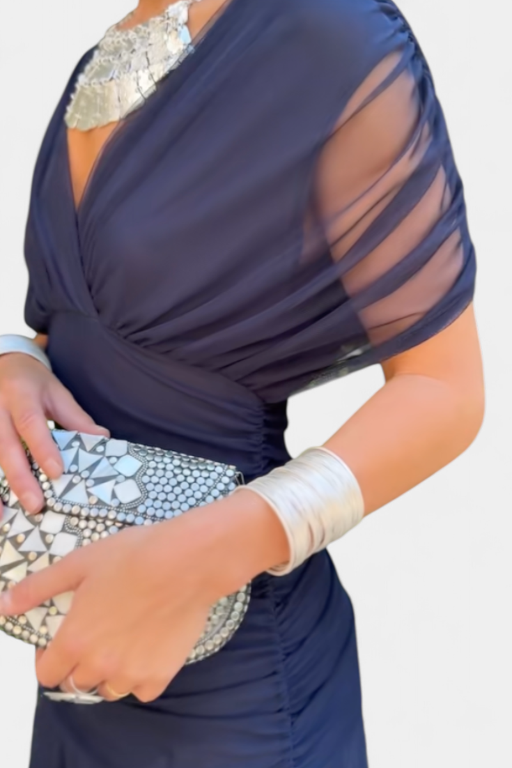 Women's Elegant Midi Dress - Flowing Silhouette | Spring - Blue