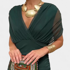 Women's Elegant Midi Dress - Flowing Silhouette | Spring - Green