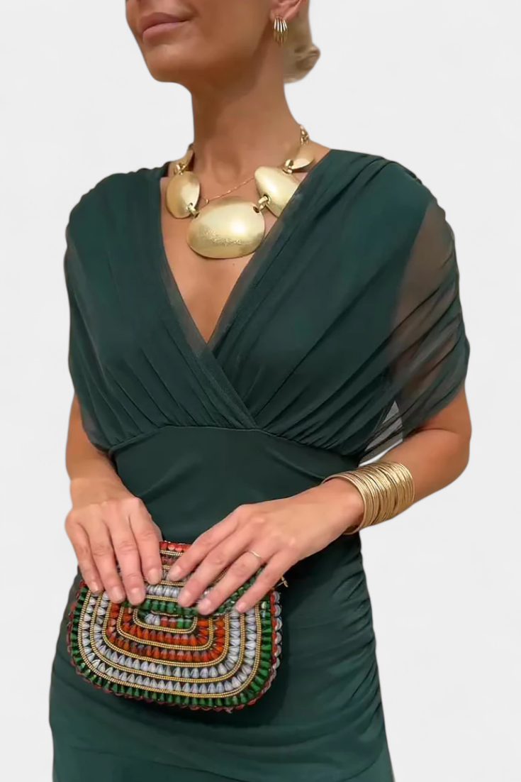 Women's Elegant Midi Dress - Flowing Silhouette | Spring - Green