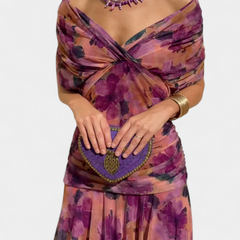Women's Elegant Midi Dress - Flowing Silhouette | Spring - Purple