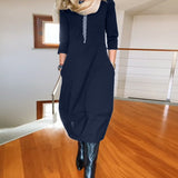 Women's Elegant Midi Dress | Long Sleeves | Autumn - Navy