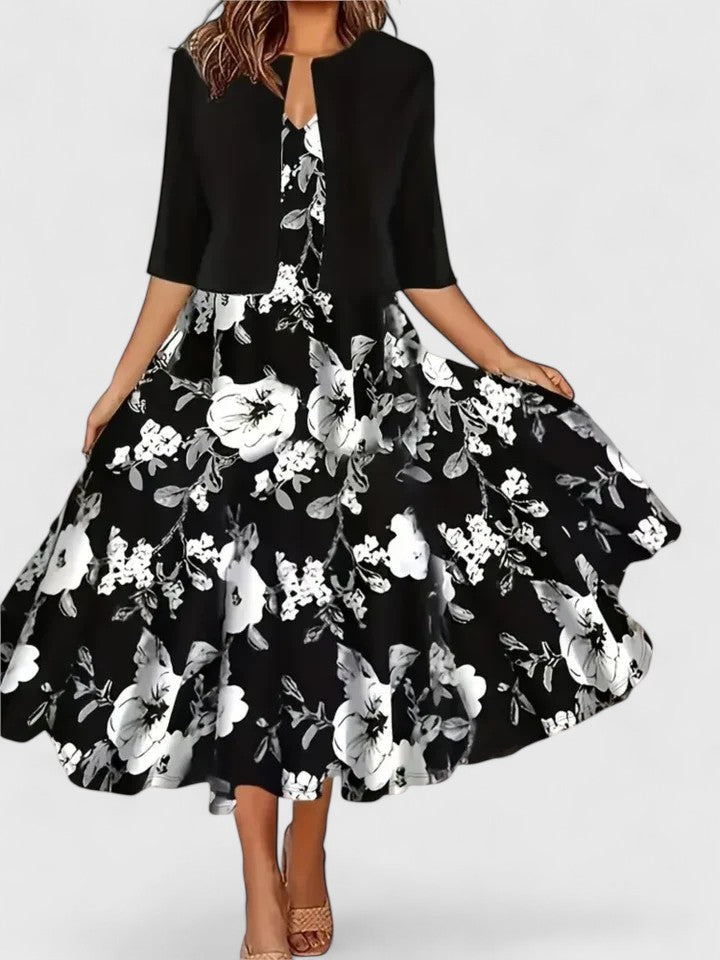 Women's Elegant Midi Dress - Tailored Silhouette | Spring - Black