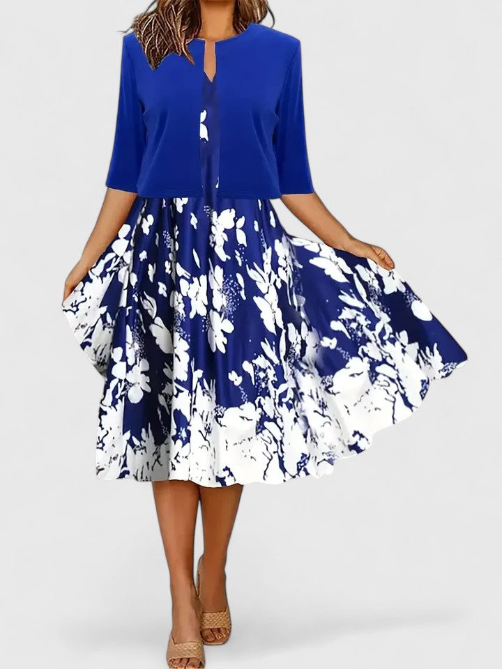 Women's Elegant Midi Dress - Tailored Silhouette | Spring - Blue